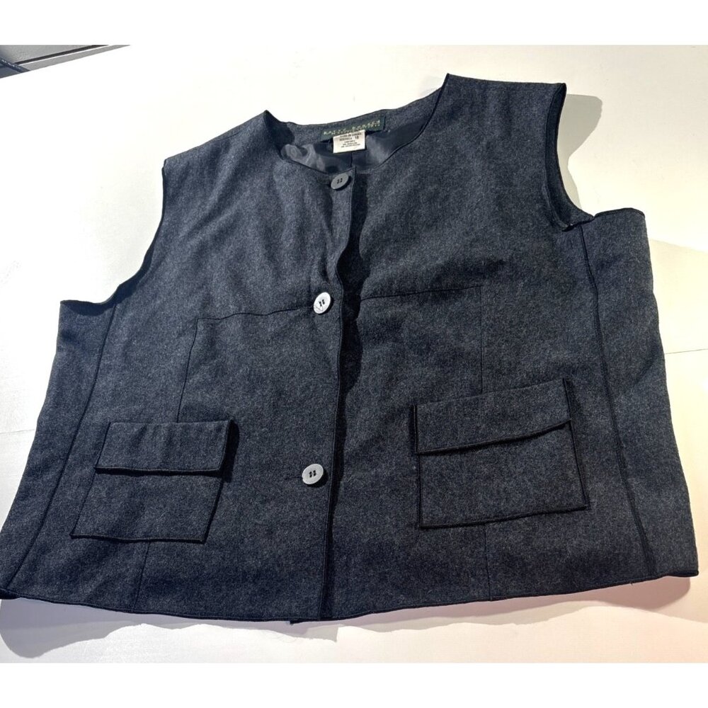 Harvé Benard Womens Wool-Blend Charcoal Gray Vest Size 18 With Button Front & Po
